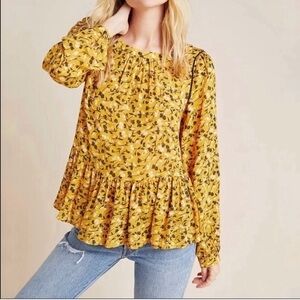Anthropologie Maeve Cheyenne peplum blouse small‎ yellow floral